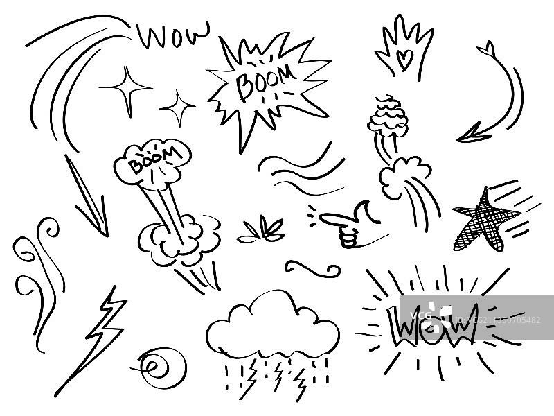 手绘抽象漫画涂鸦元素合集图片素材