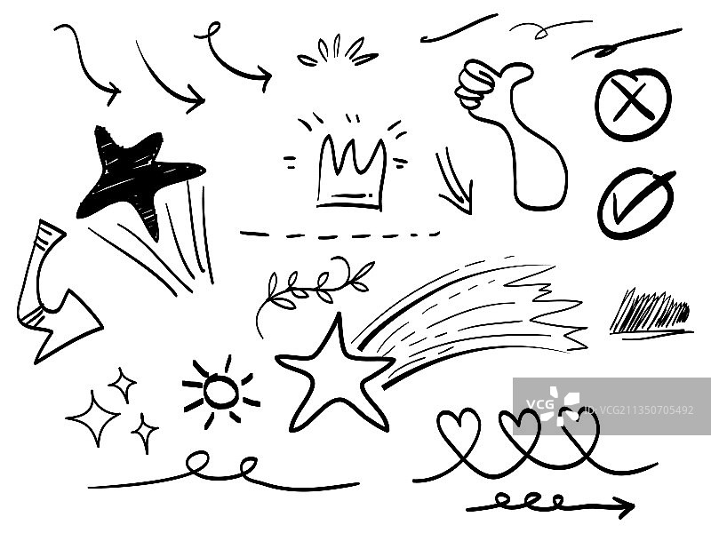 手绘抽象漫画涂鸦元素合集图片素材