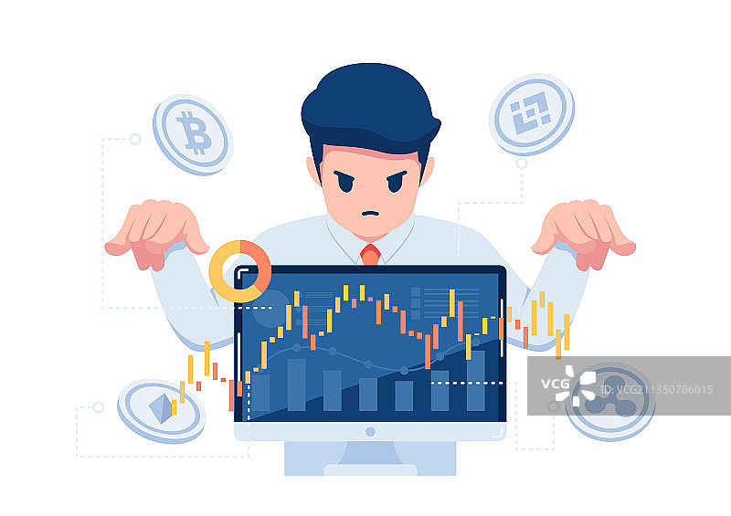 商人控制加密货币交易图片素材