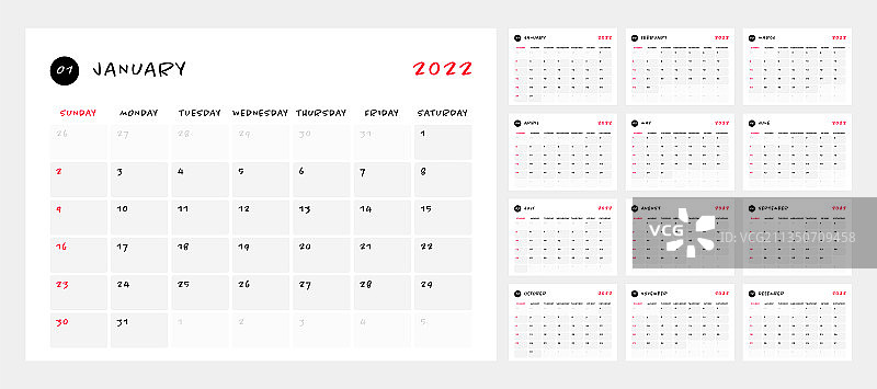 2022年日历模板：周计划图片素材