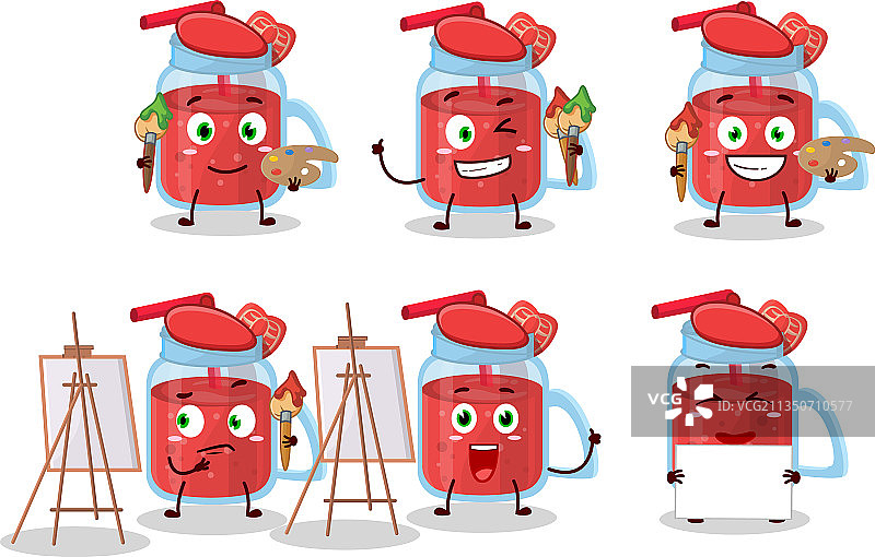 草莓冰沙卡通艺术家图片素材