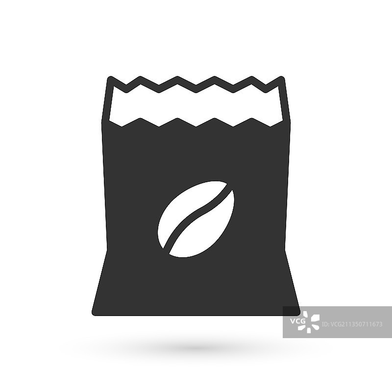 灰色咖啡豆袋图标，白色背景图片素材