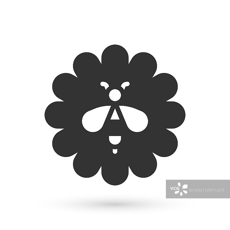 灰色蜜蜂与花朵图标图片素材