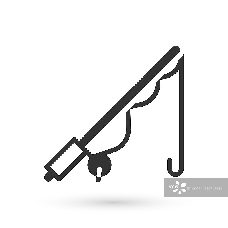 白色背景上的灰色钓鱼竿图标图片素材