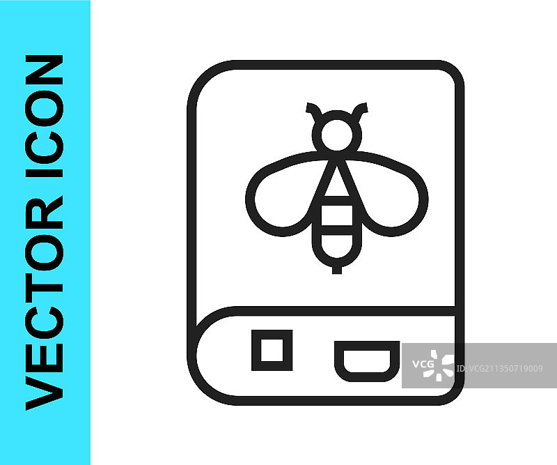 白色背景上的蜜蜂书籍黑色线条图标图片素材