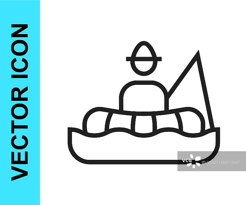 黑色线条渔夫坐在船上钓鱼图片素材