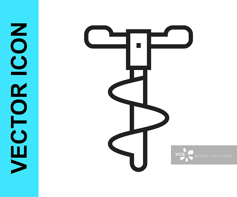 黑色线条冬季钓鱼手持冰钻图标图片素材