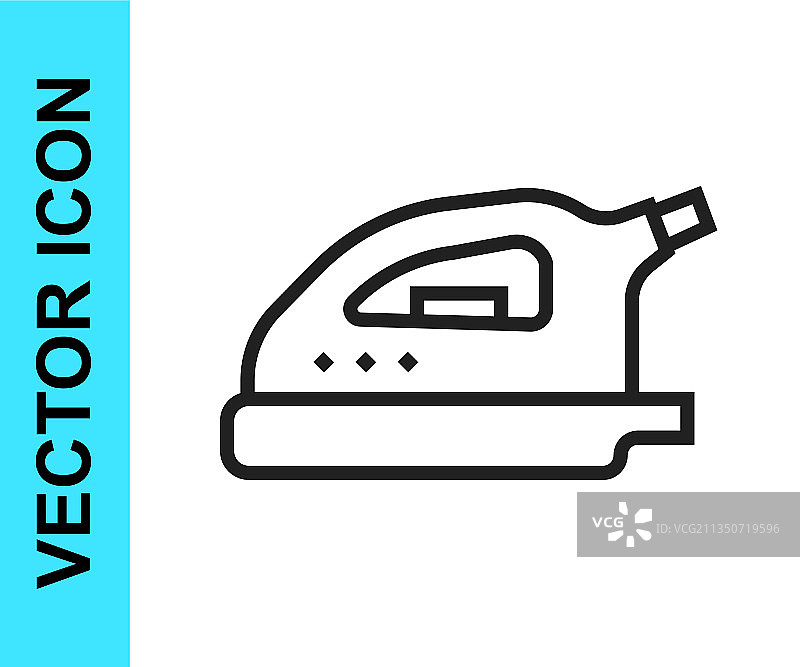 白色背景上隔离的黑色线条电熨斗图标图片素材