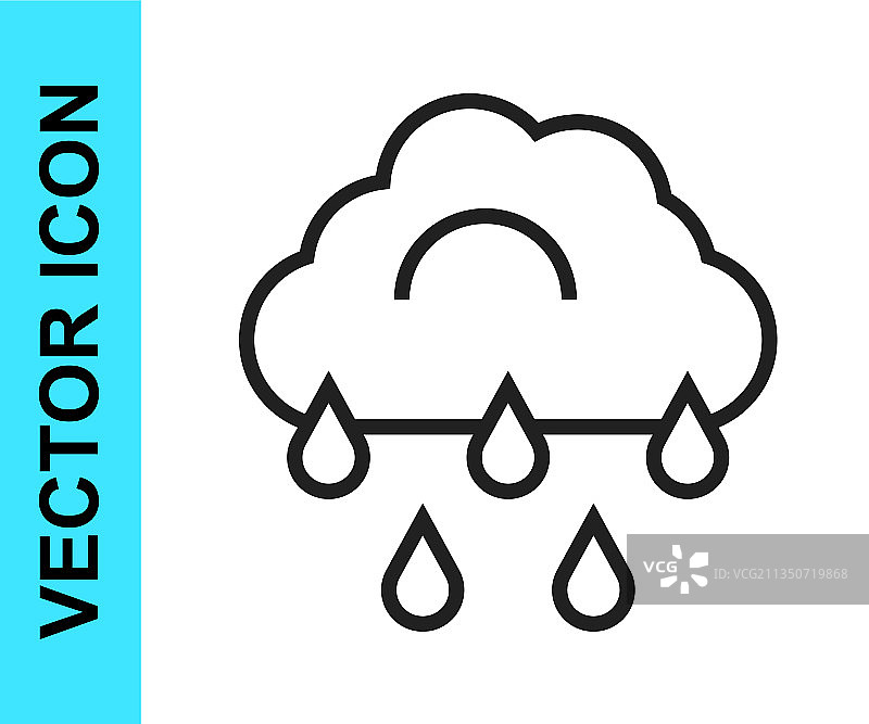 白色背景上的乌云和雨黑色线条图标图片素材
