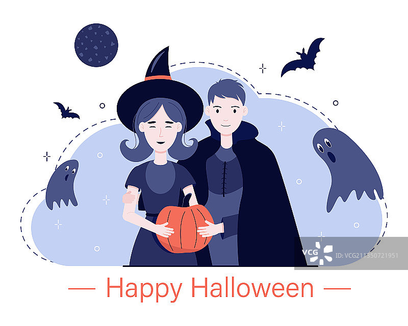 男人和女人穿着万圣节服装图片素材