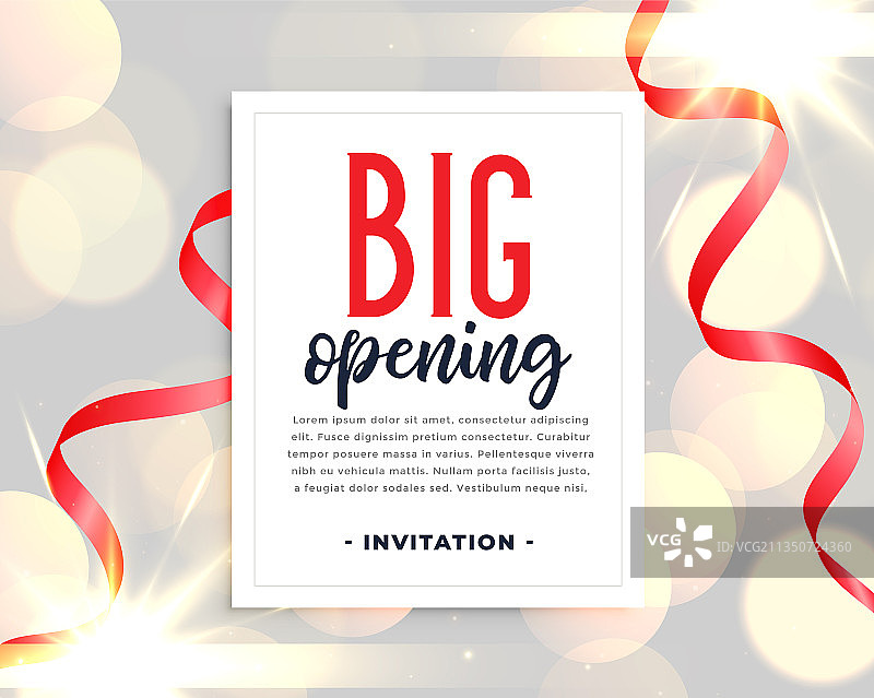 带红色丝带的盛大开业邀请函模板图片素材