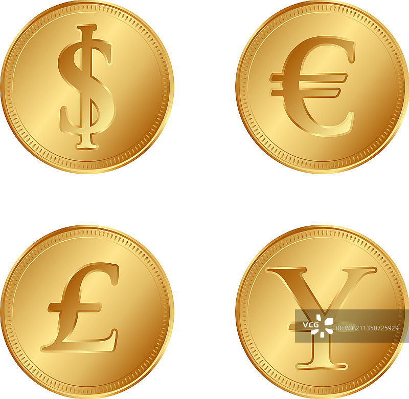 美元欧元英镑日元金币图片素材