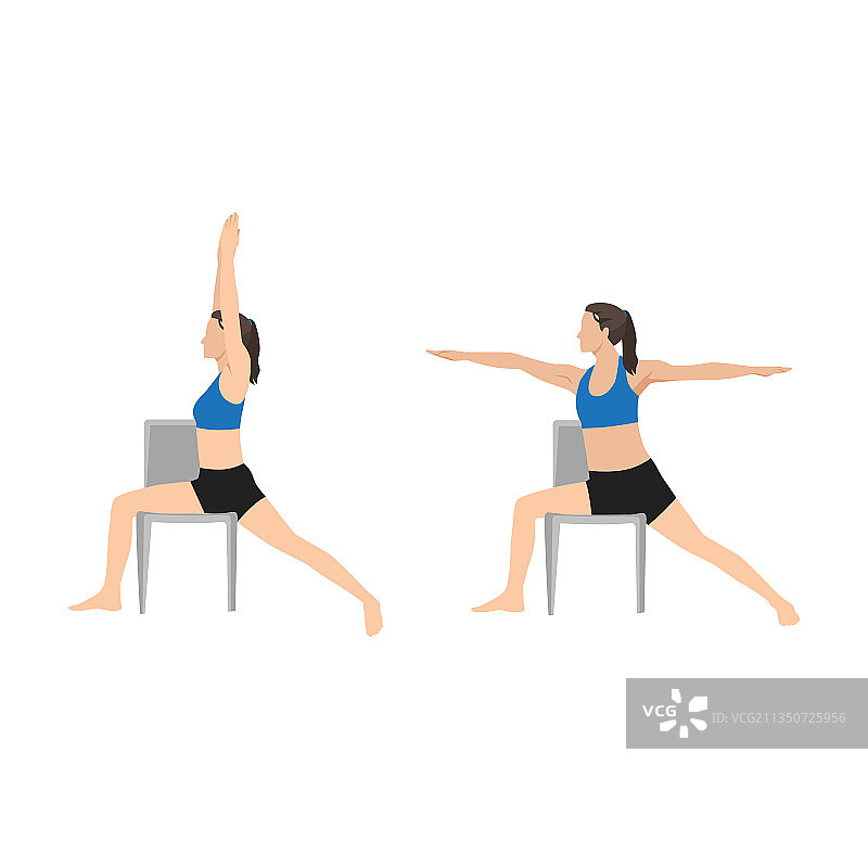 女性做椅子式战士二式瑜伽图片素材