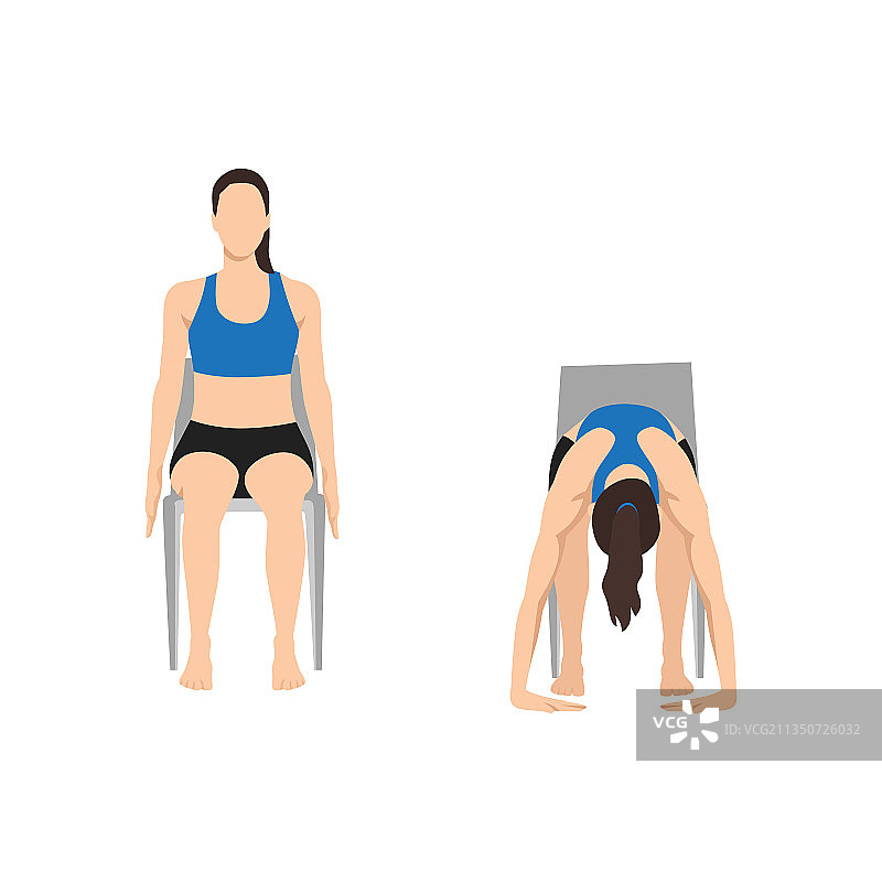 女人做椅子前屈伸展运动图片素材