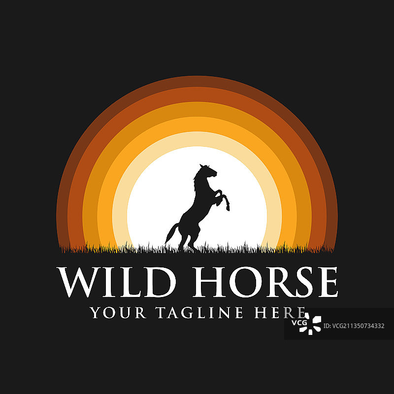 日落背景下的黑马轮廓标志图片素材