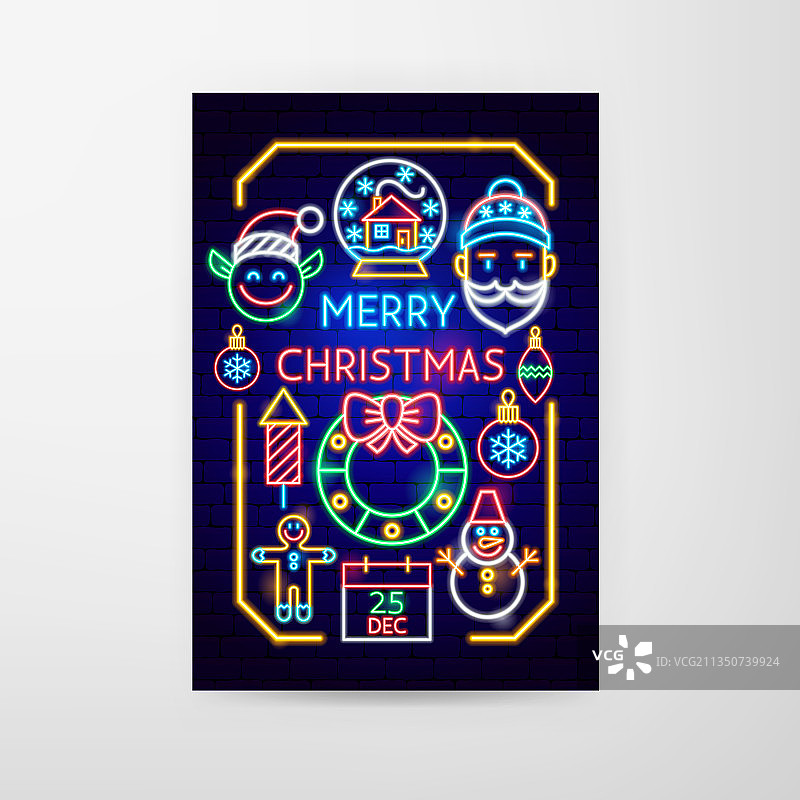 圣诞快乐霓虹灯宣传单图片素材