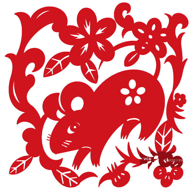 红色老鼠窗花剪纸插画图片素材