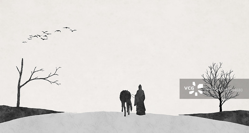 古道西风瘦马插画图片素材