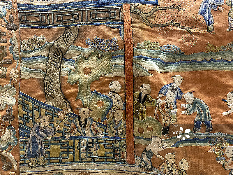 百子图刺绣图片素材