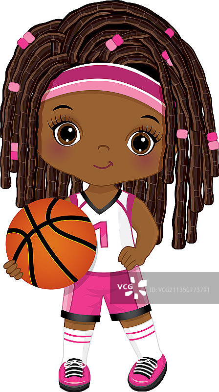 打篮球的可爱非裔美国女孩图片素材