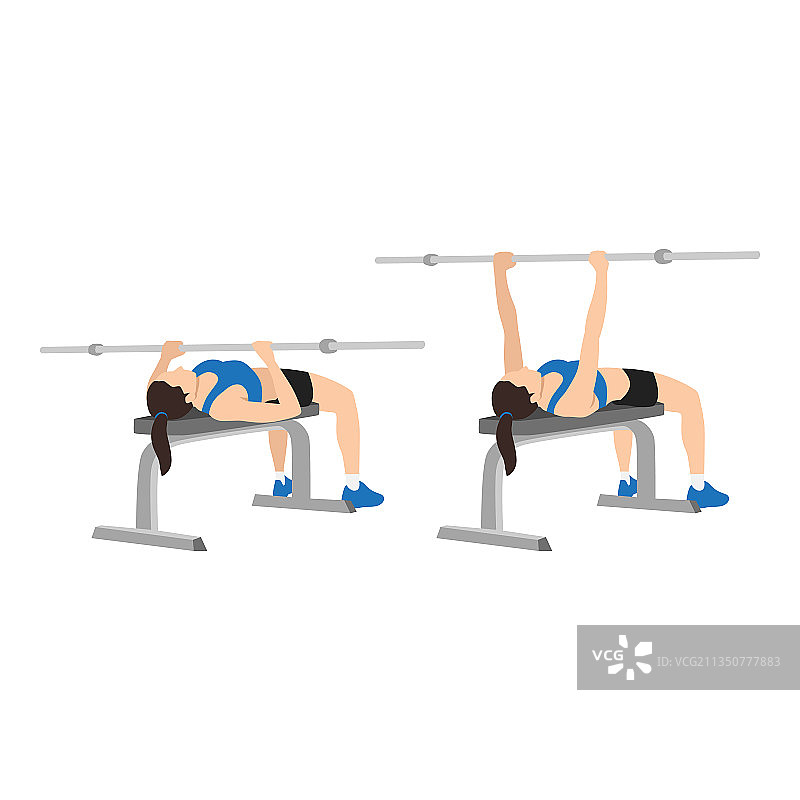 女人窄握杠铃卧推图片素材
