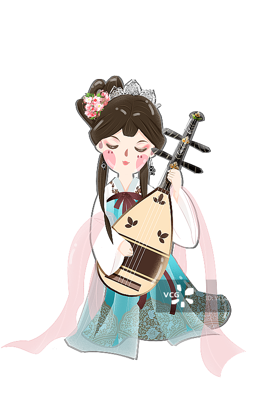 中国风可爱古代女性抱琵琶插画元素图片素材