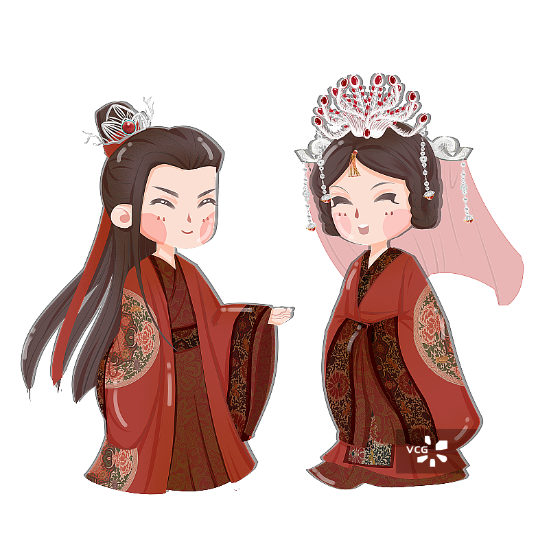 中国风可爱新婚夫妻插画元素图片素材