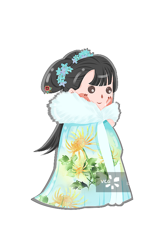 中国风可爱冬天女性插画元素图片素材