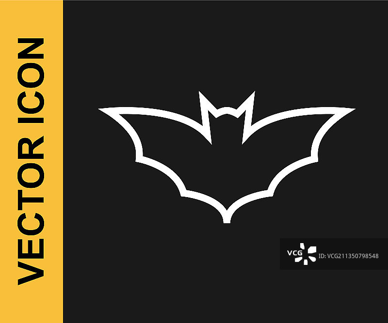 黑色背景上的白色线条飞翔蝙蝠图标图片素材