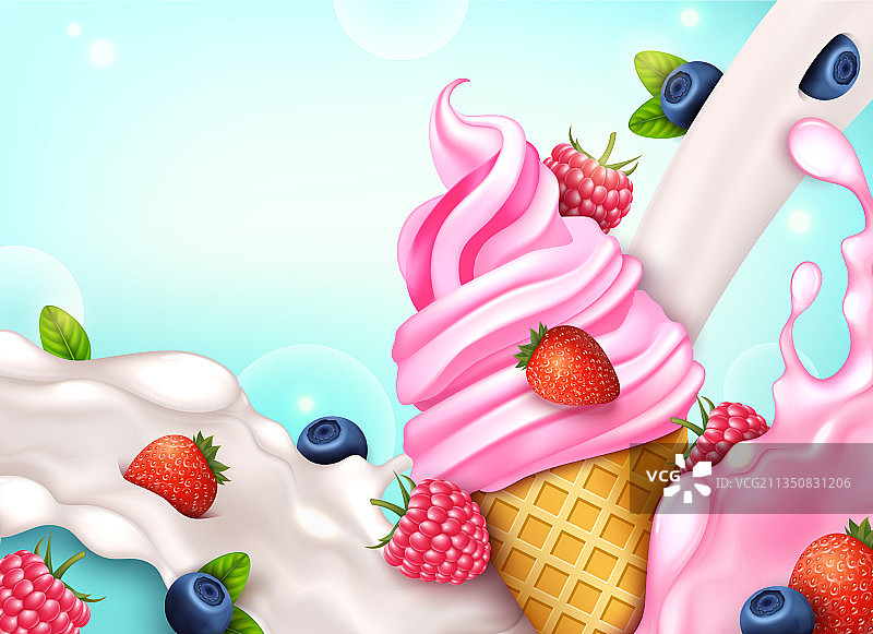 逼真的3D森林混合浆果冰淇淋图片素材