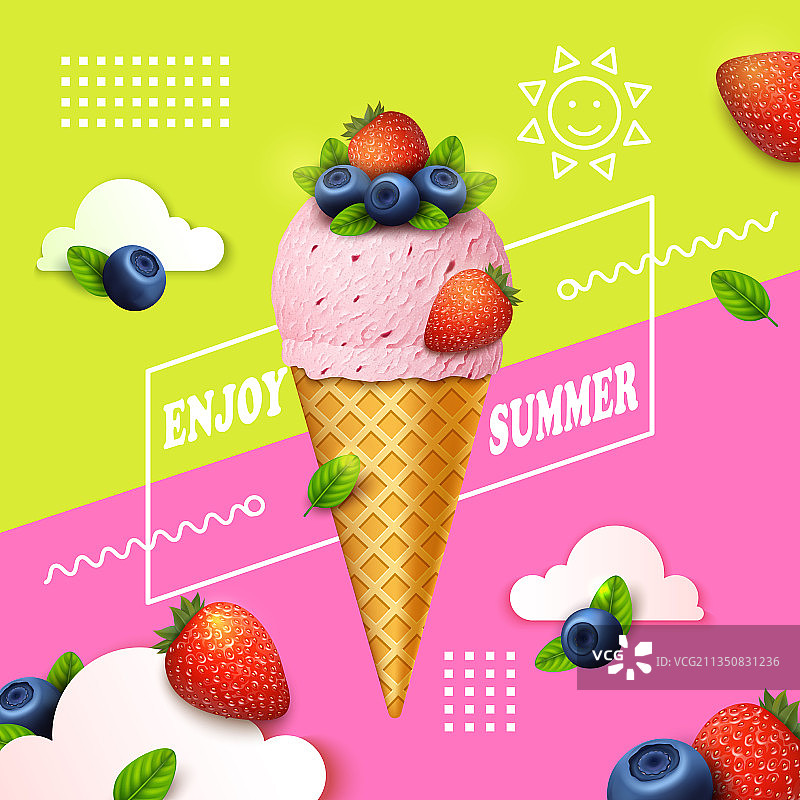 逼真细致的3D冰淇淋夏季广告图片素材