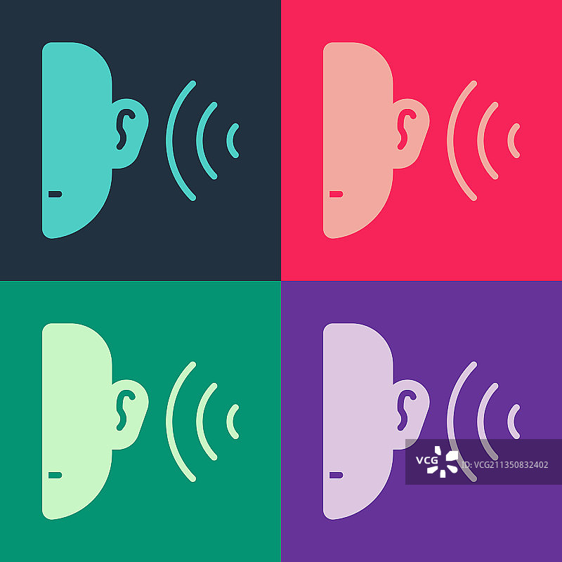 波普艺术风格的耳朵听觉信号图标图片素材
