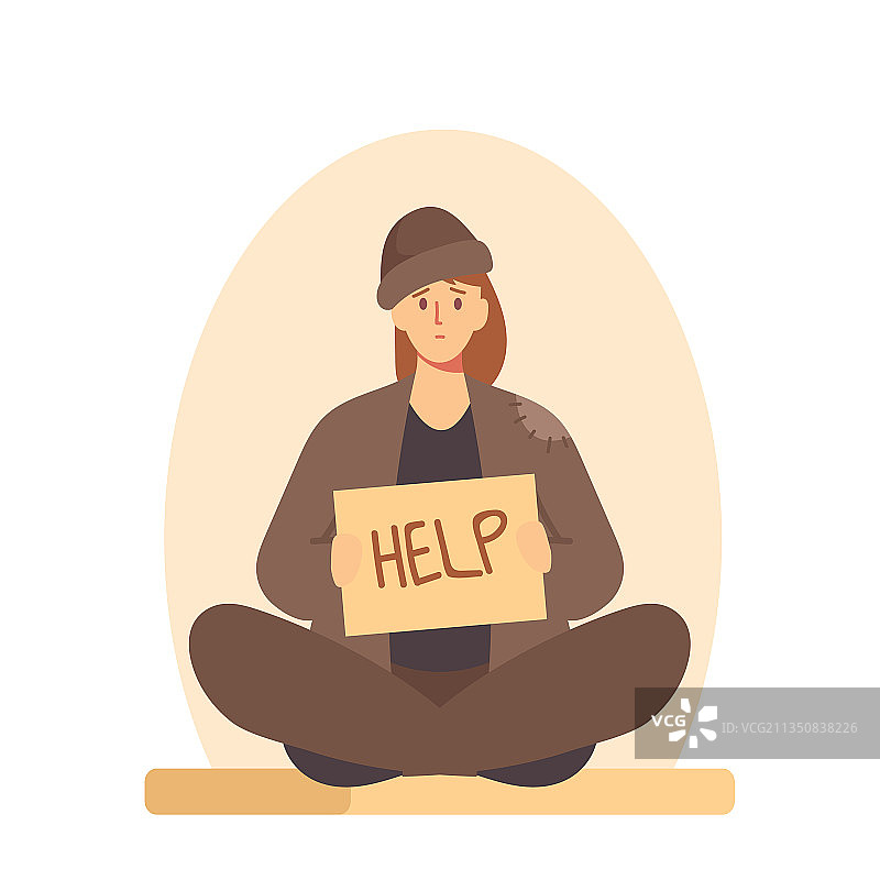 衣衫褴褛的乞丐坐在地上乞讨图片素材