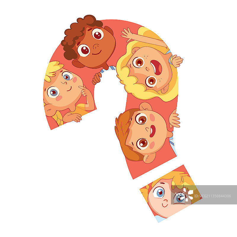 孩子们从一个大问号里向外看图片素材