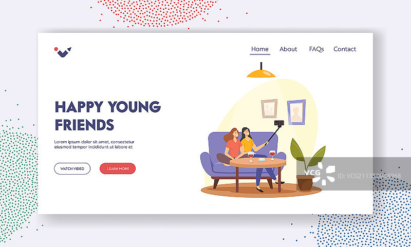 快乐的年轻朋友着陆页模板图片素材