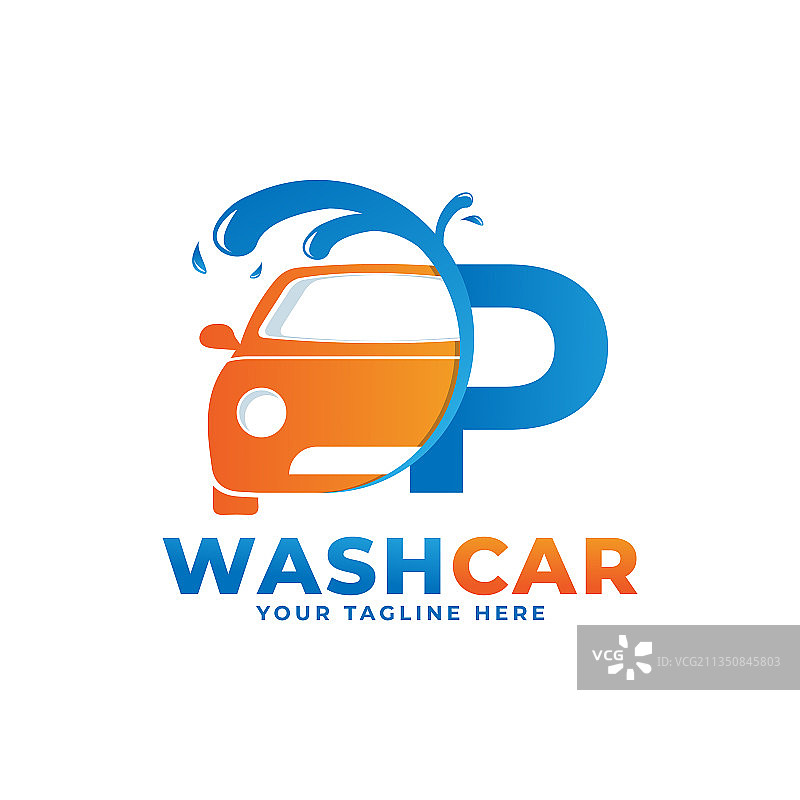 字母P与洗车logo清洁汽车图片素材