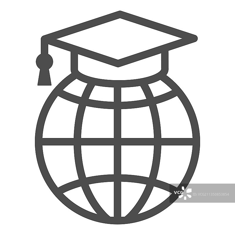 毕业帽中的世界地球线性图标图片素材