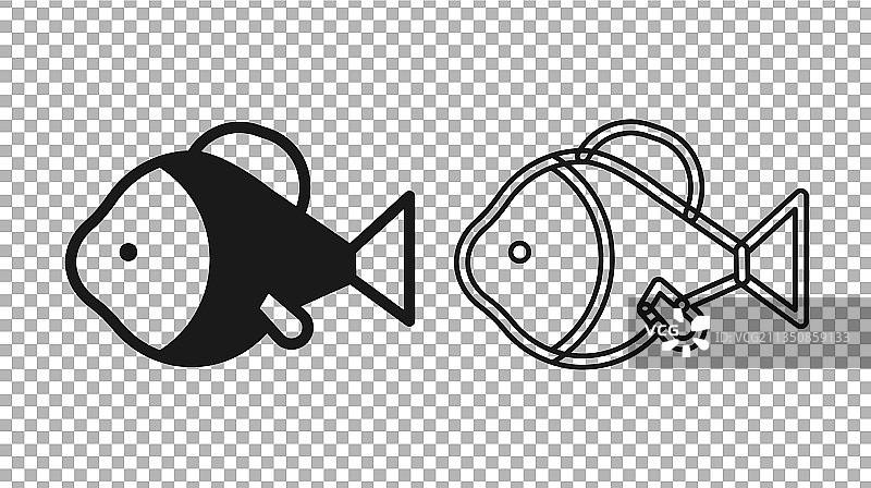 黑色鱼图标，透明背景图片素材