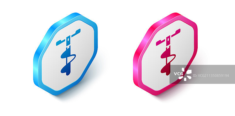 2.5D冬季钓鱼用手摇冰钻图标图片素材