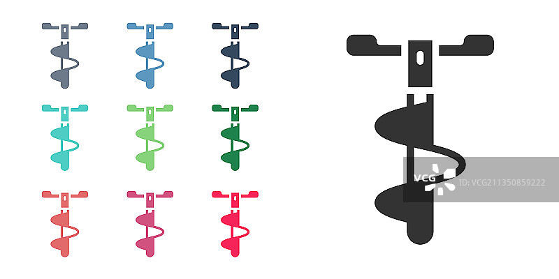用于冬季捕鱼的黑色手持冰钻图标图片素材