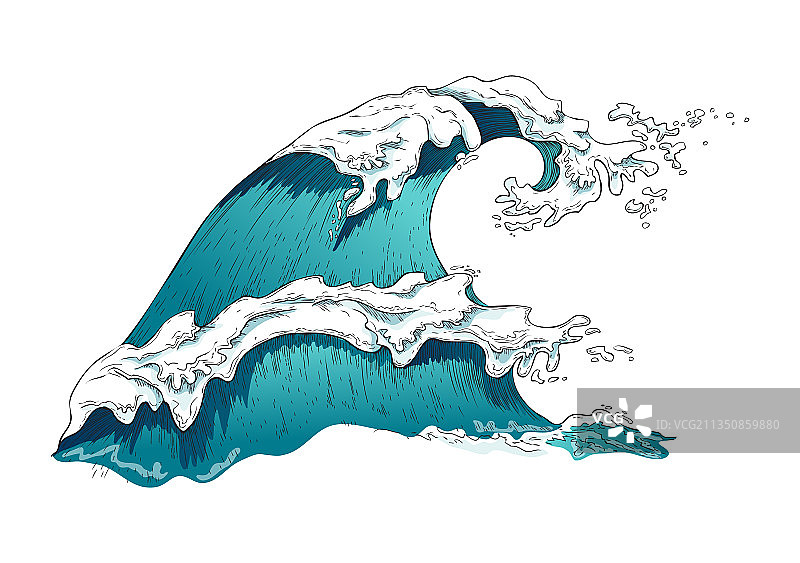 美丽的蓝色海洋波浪与海洋泡沫图片素材