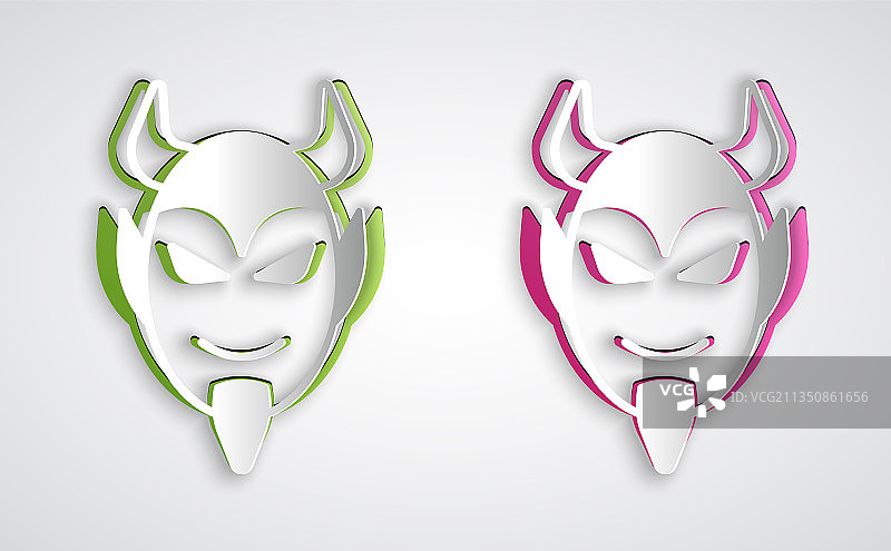 灰色背景的剪纸恶魔头像图标图片素材