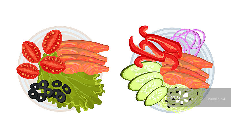 鲑鱼蔬菜切片拼盘图片素材
