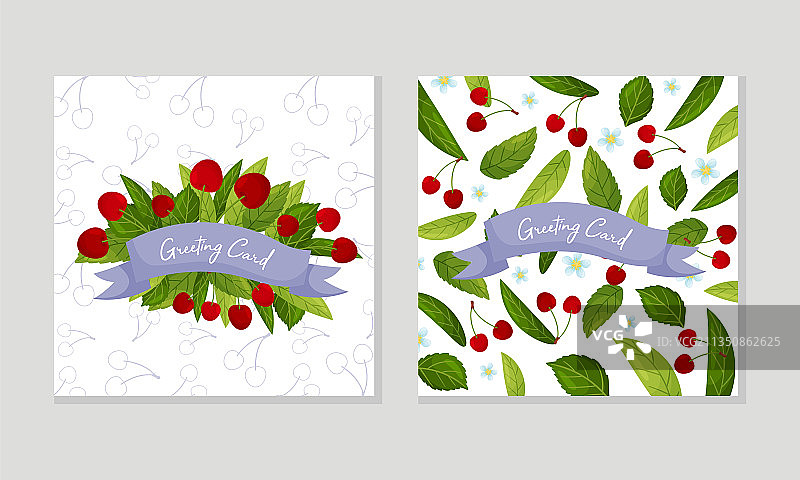 带红色樱桃莓果枝的贺卡图片素材