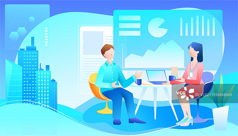 商务男女合作面试交流信息矢量插画图片素材
