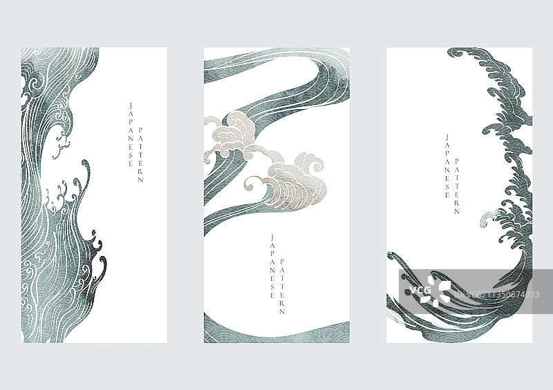 手绘波浪日式贺卡图片素材