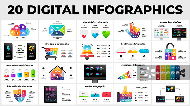 20个数字信息图表幻灯片模板图片素材