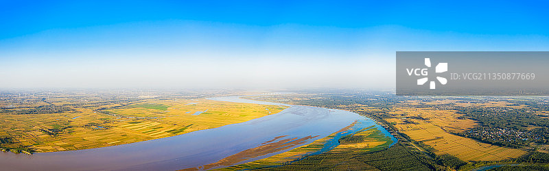黄河河南开封兰考段夏季户外风光航拍视角图片素材