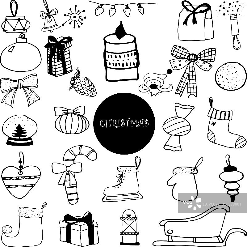 圣诞主题的可爱涂鸦套装图片素材