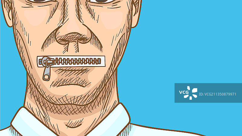 男人的嘴被拉链封住图片素材